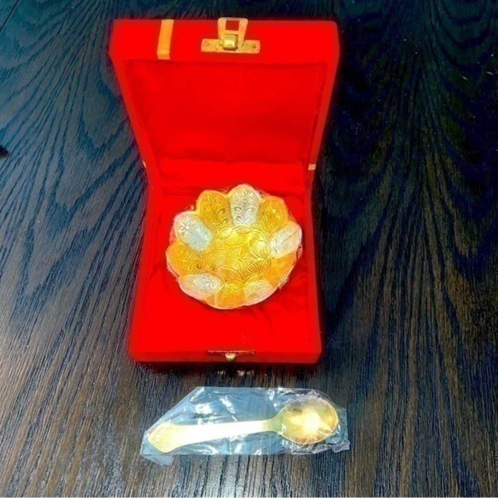 Nobility Gold & Silver Bowl & Spoon Set with Red Box